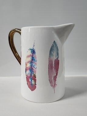 Arlington Designs White Feather Pitcher with Gold Handle
